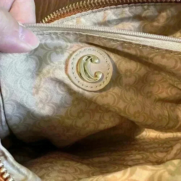 Under Arm Clutch Purse. Brown Faux Leather. Beaded Accent. Zip Closure. 11” Long - Picture 5 of 7